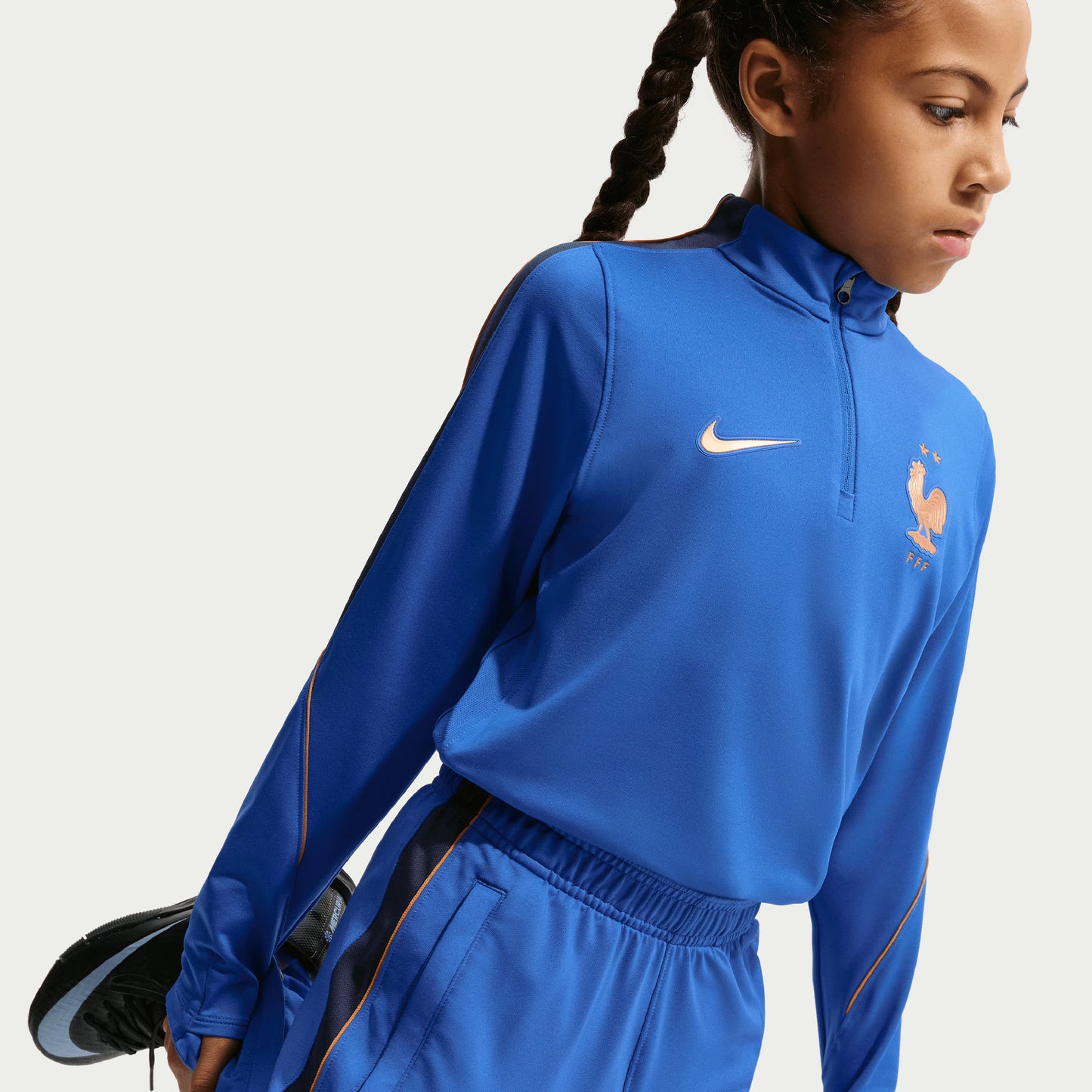France National Team Youth 2026 Strike Dri-FIT Long Sleeve Quarter-Zip Drill Top - Blue