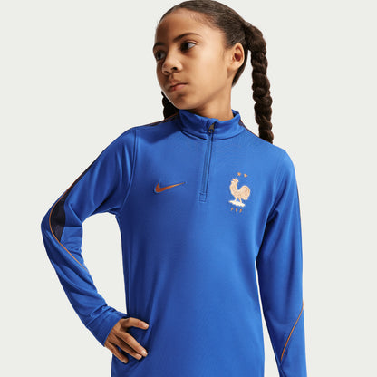 France National Team Youth 2026 Strike Dri-FIT Long Sleeve Quarter-Zip Drill Top - Blue