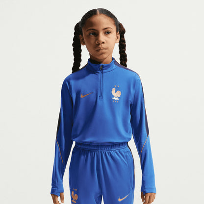 France National Team Youth 2026 Strike Dri-FIT Long Sleeve Quarter-Zip Drill Top - Blue